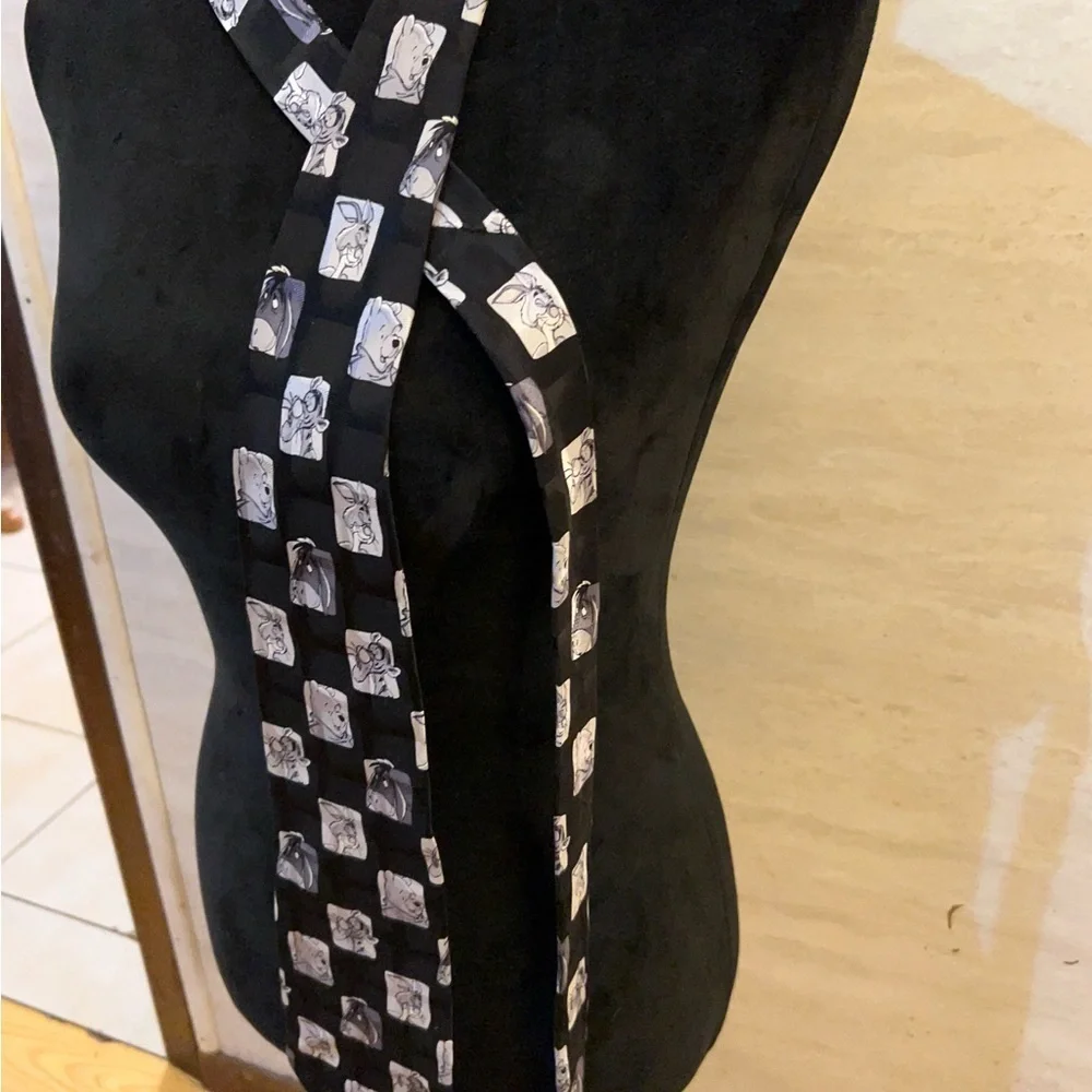 Disney Winnie The Pooh Black and White Checkered Patterned Neck Tie